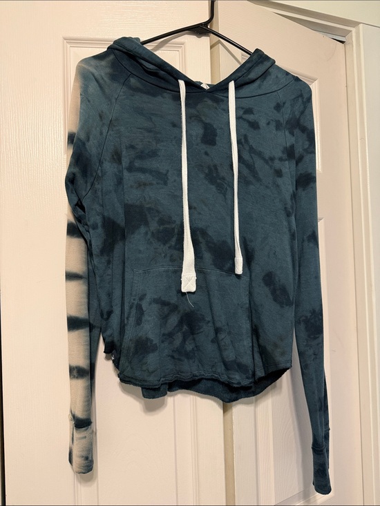 Glyder Tops - Glyder Navy Tie-Dye Hooded Sweatshirt with White Drawstrings